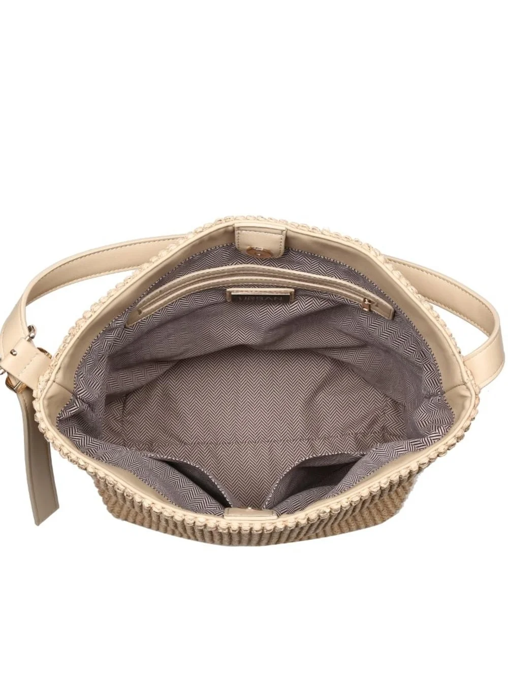 Slouchy Ribbed Weave Alethea Beige Woven Hobo Shoulder Bag